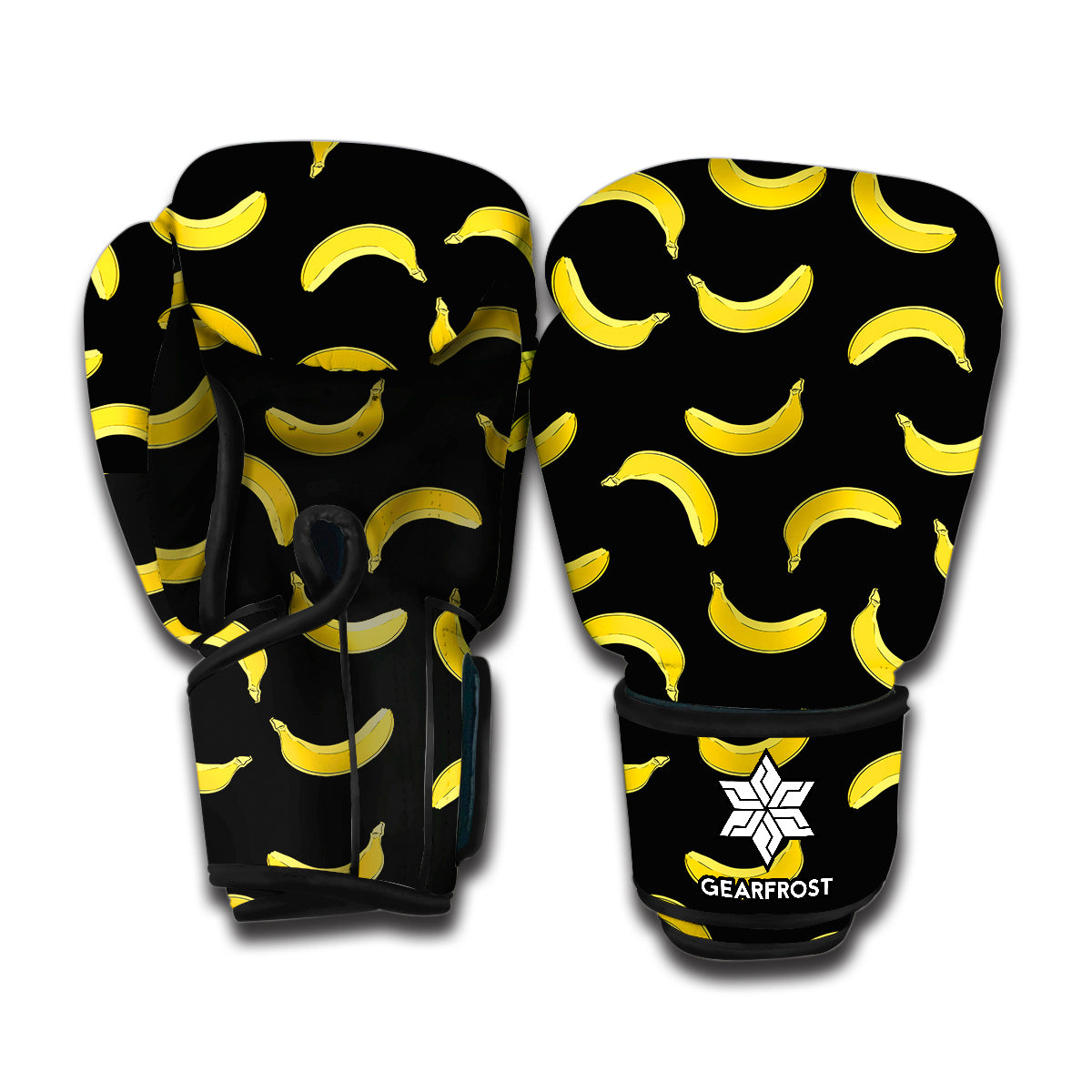 Black And Yellow Banana Pattern Print Boxing Gloves