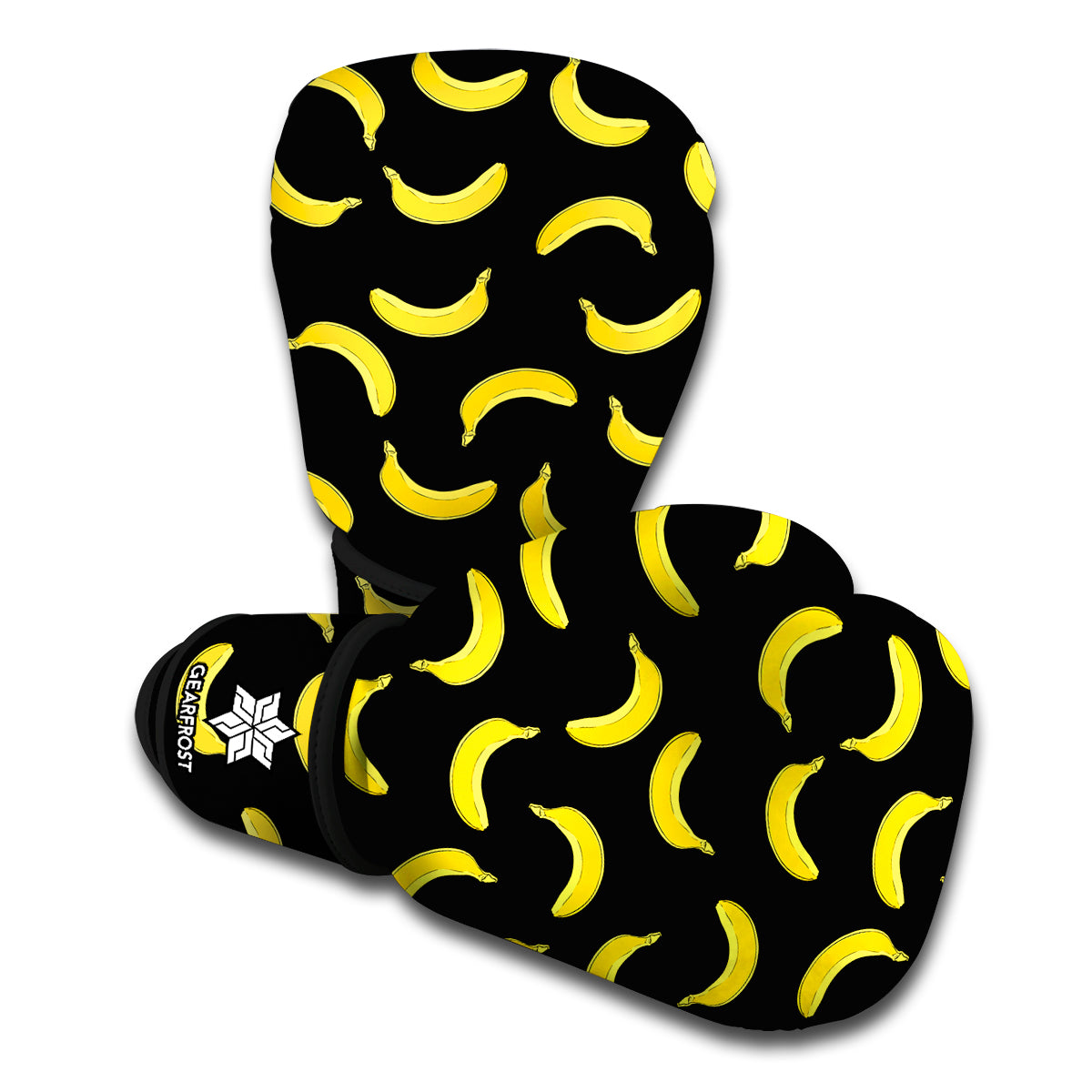 Black And Yellow Banana Pattern Print Boxing Gloves