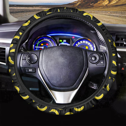 Black And Yellow Banana Pattern Print Car Steering Wheel Cover