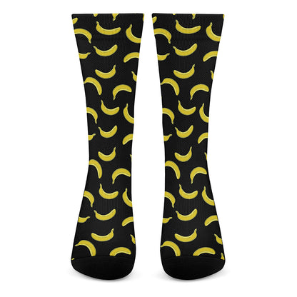Black And Yellow Banana Pattern Print Crew Socks