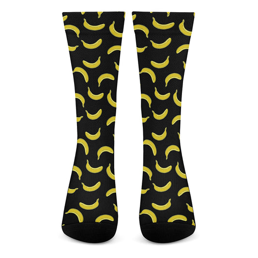 Black And Yellow Banana Pattern Print Crew Socks