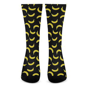 Black And Yellow Banana Pattern Print Crew Socks