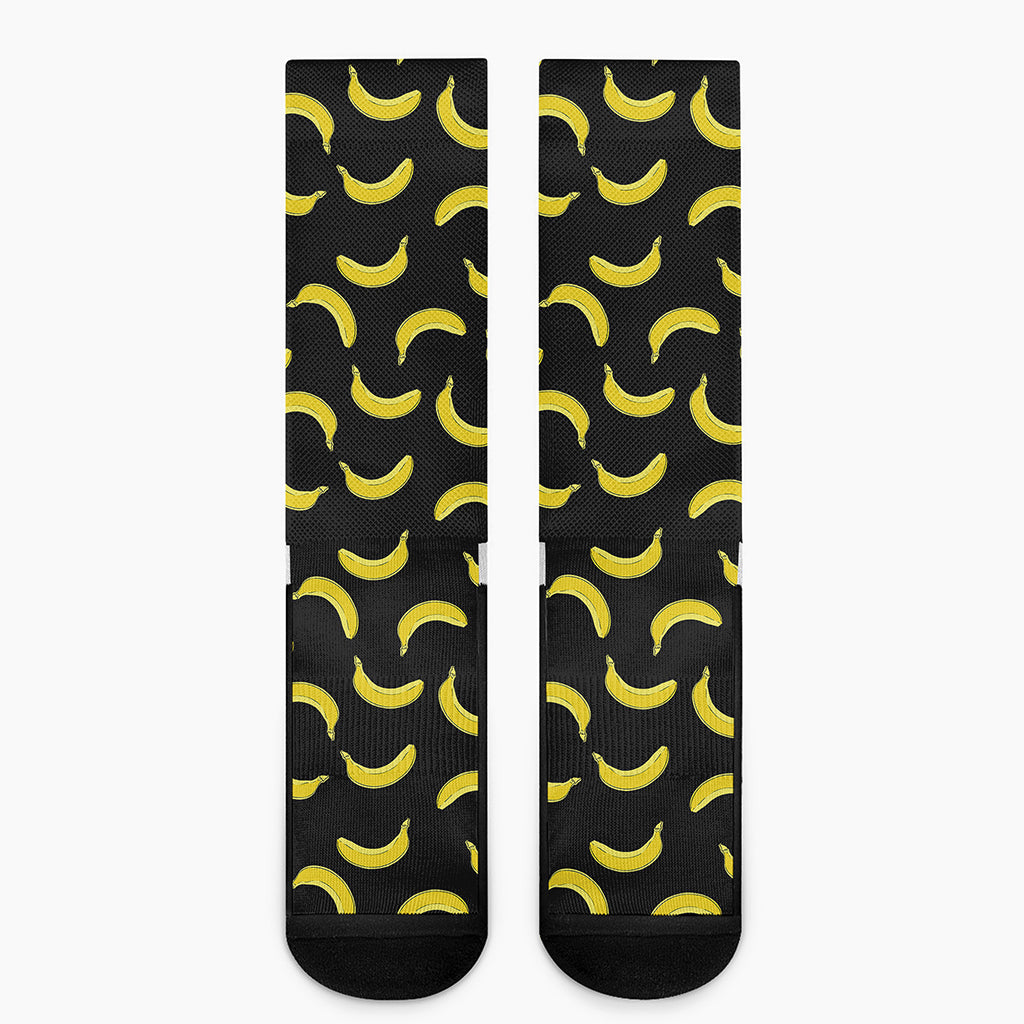 Black And Yellow Banana Pattern Print Crew Socks