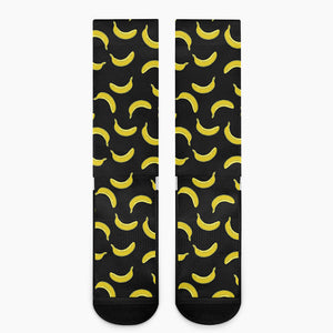 Black And Yellow Banana Pattern Print Crew Socks