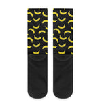 Black And Yellow Banana Pattern Print Crew Socks