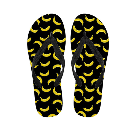 Black And Yellow Banana Pattern Print Flip Flops