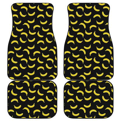 Black And Yellow Banana Pattern Print Front and Back Car Floor Mats
