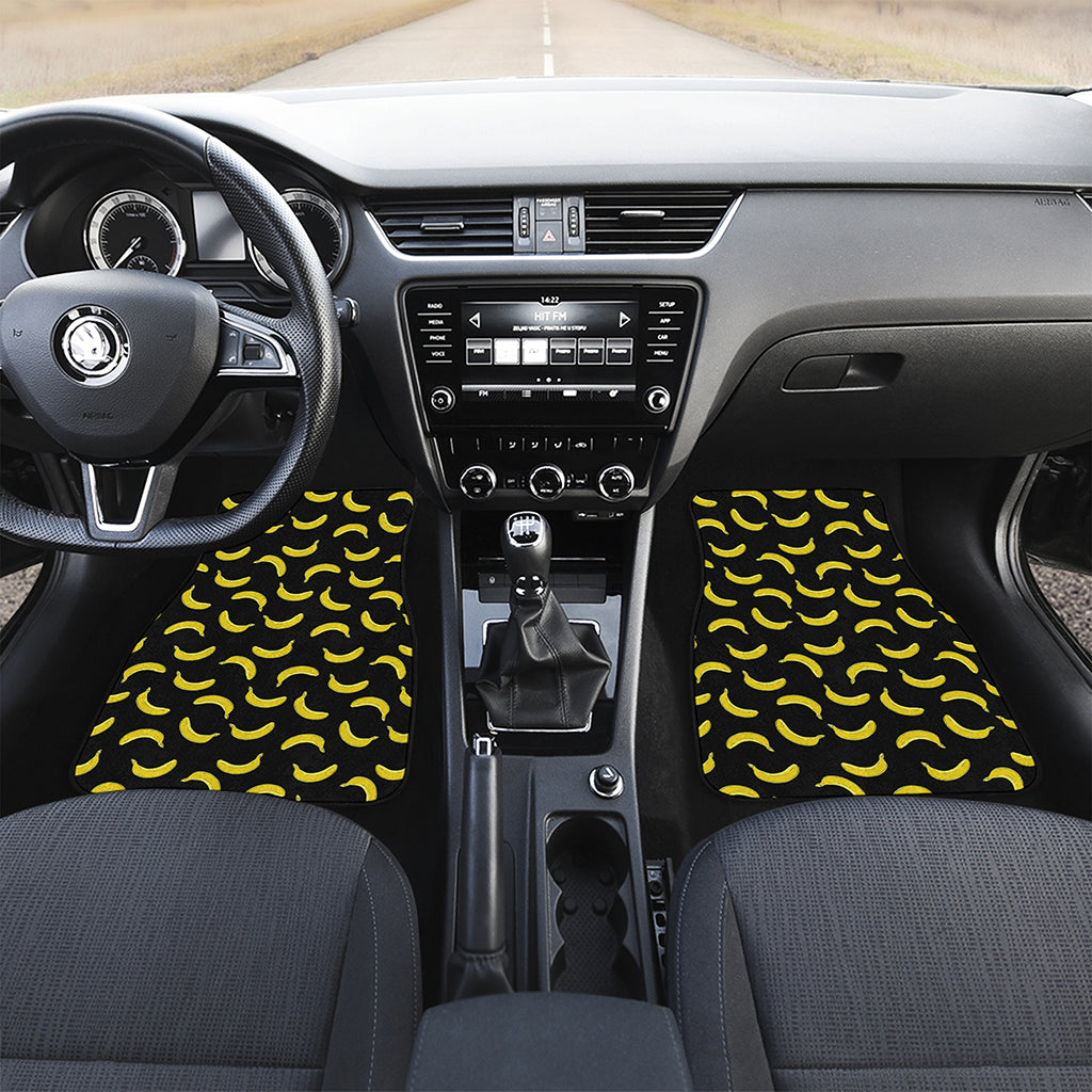 Black And Yellow Banana Pattern Print Front and Back Car Floor Mats