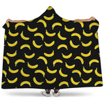 Black And Yellow Banana Pattern Print Hooded Blanket