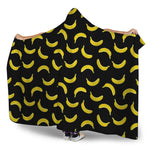 Black And Yellow Banana Pattern Print Hooded Blanket