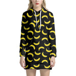 Black And Yellow Banana Pattern Print Hoodie Dress