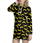Black And Yellow Banana Pattern Print Hoodie Dress