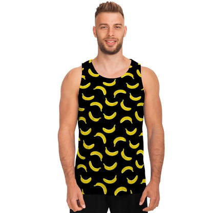 Black And Yellow Banana Pattern Print Men's Tank Top