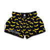 Black And Yellow Banana Pattern Print Muay Thai Boxing Shorts