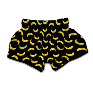 Black And Yellow Banana Pattern Print Muay Thai Boxing Shorts