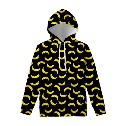 Black And Yellow Banana Pattern Print Pullover Hoodie