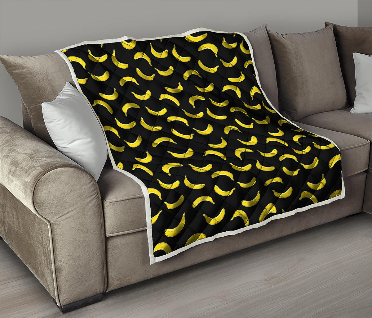 Black And Yellow Banana Pattern Print Quilt