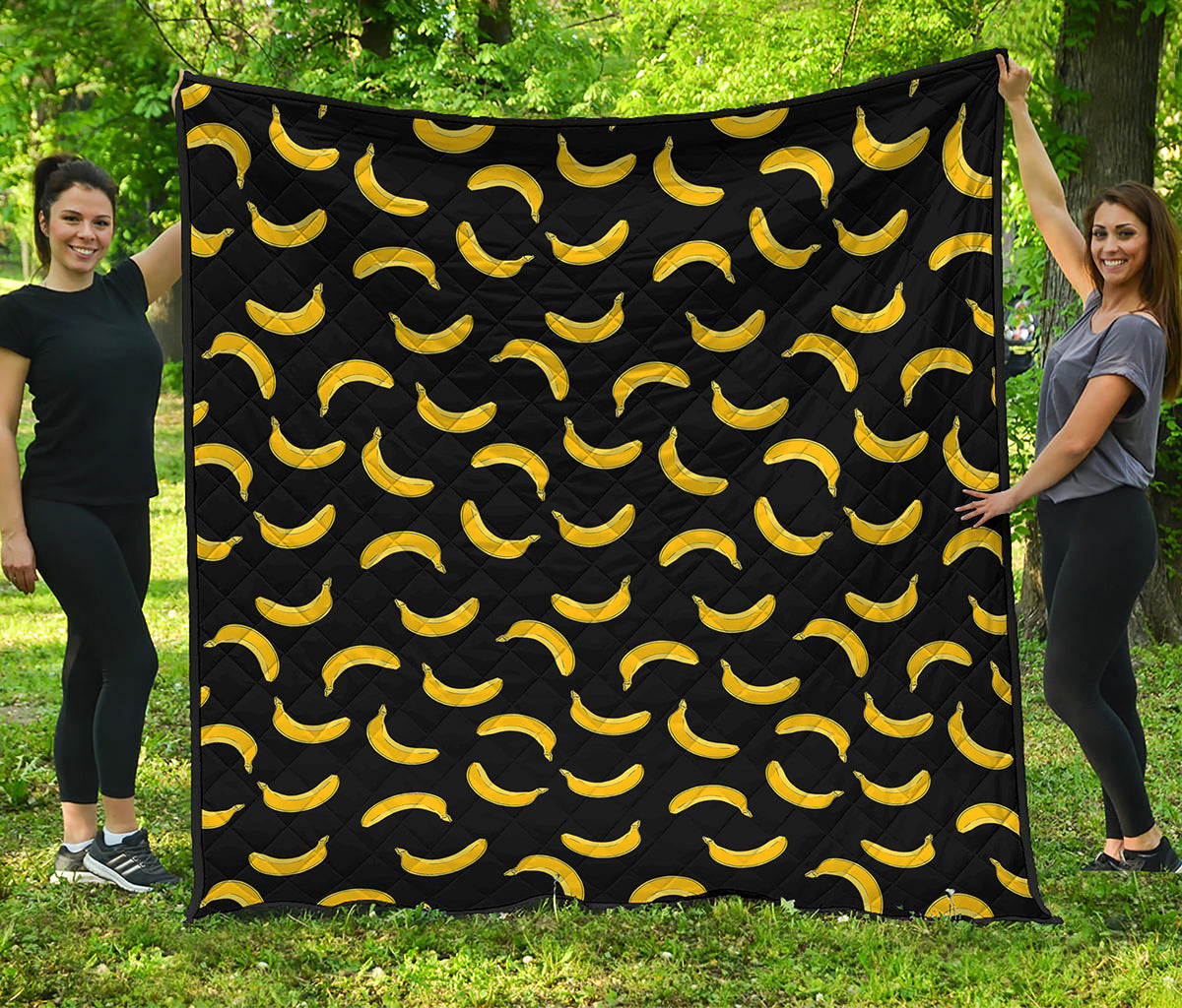 Black And Yellow Banana Pattern Print Quilt
