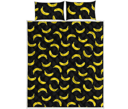 Black And Yellow Banana Pattern Print Quilt Bed Set
