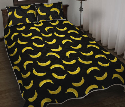 Black And Yellow Banana Pattern Print Quilt Bed Set