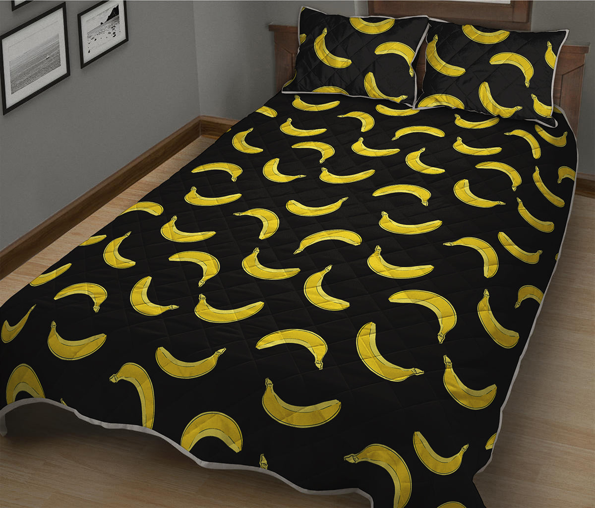 Black And Yellow Banana Pattern Print Quilt Bed Set