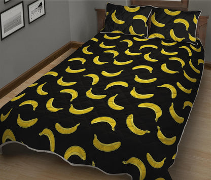 Black And Yellow Banana Pattern Print Quilt Bed Set