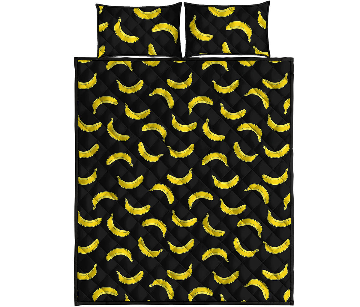 Black And Yellow Banana Pattern Print Quilt Bed Set