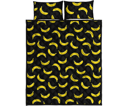 Black And Yellow Banana Pattern Print Quilt Bed Set
