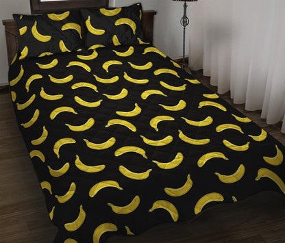 Black And Yellow Banana Pattern Print Quilt Bed Set