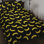 Black And Yellow Banana Pattern Print Quilt Bed Set