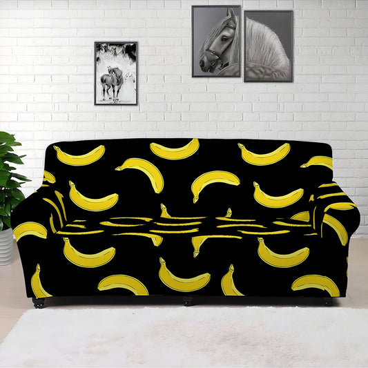 Black And Yellow Banana Pattern Print Sofa Cover