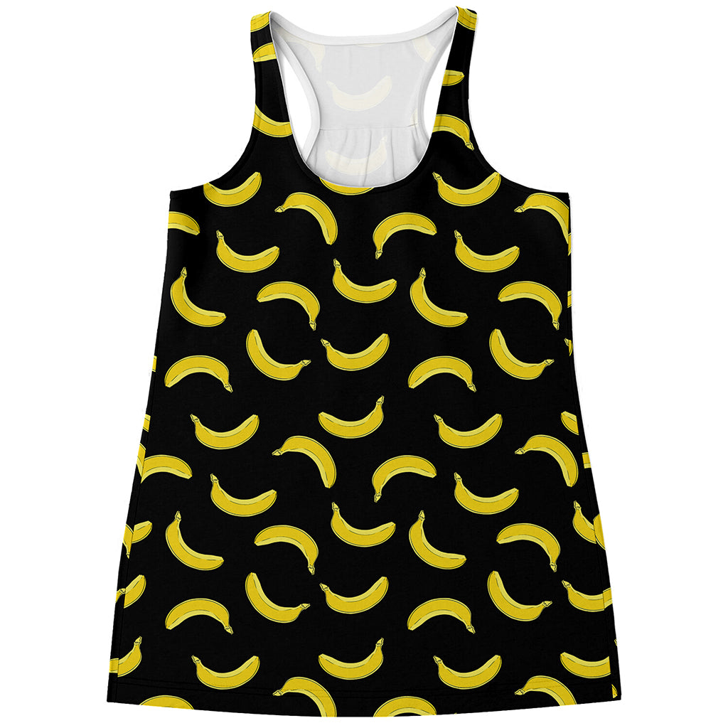 Black And Yellow Banana Pattern Print Women's Racerback Tank Top