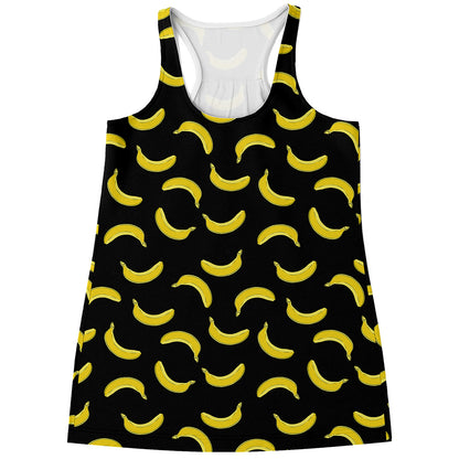 Black And Yellow Banana Pattern Print Women's Racerback Tank Top