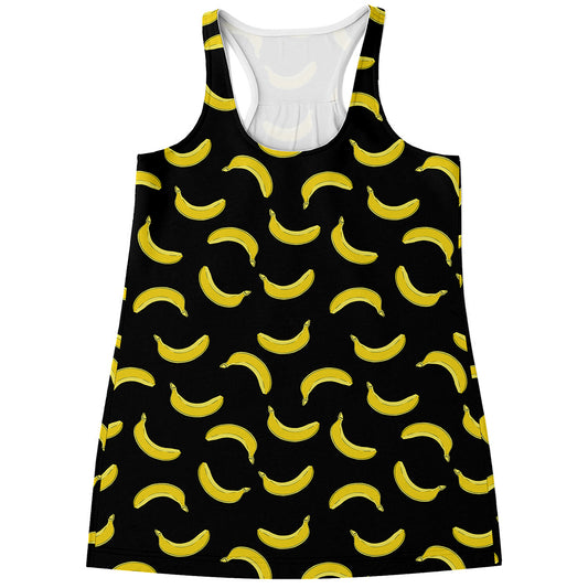 Black And Yellow Banana Pattern Print Women's Racerback Tank Top
