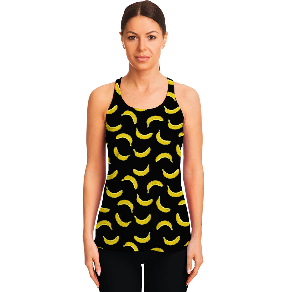 Black And Yellow Banana Pattern Print Women's Racerback Tank Top