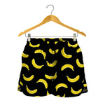 Black And Yellow Banana Pattern Print Women's Shorts