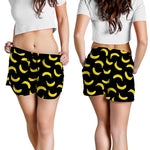 Black And Yellow Banana Pattern Print Women's Shorts