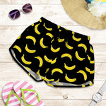 Black And Yellow Banana Pattern Print Women's Shorts