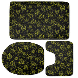 Black And Yellow Daffodil Pattern Print 3 Piece Bath Mat Set