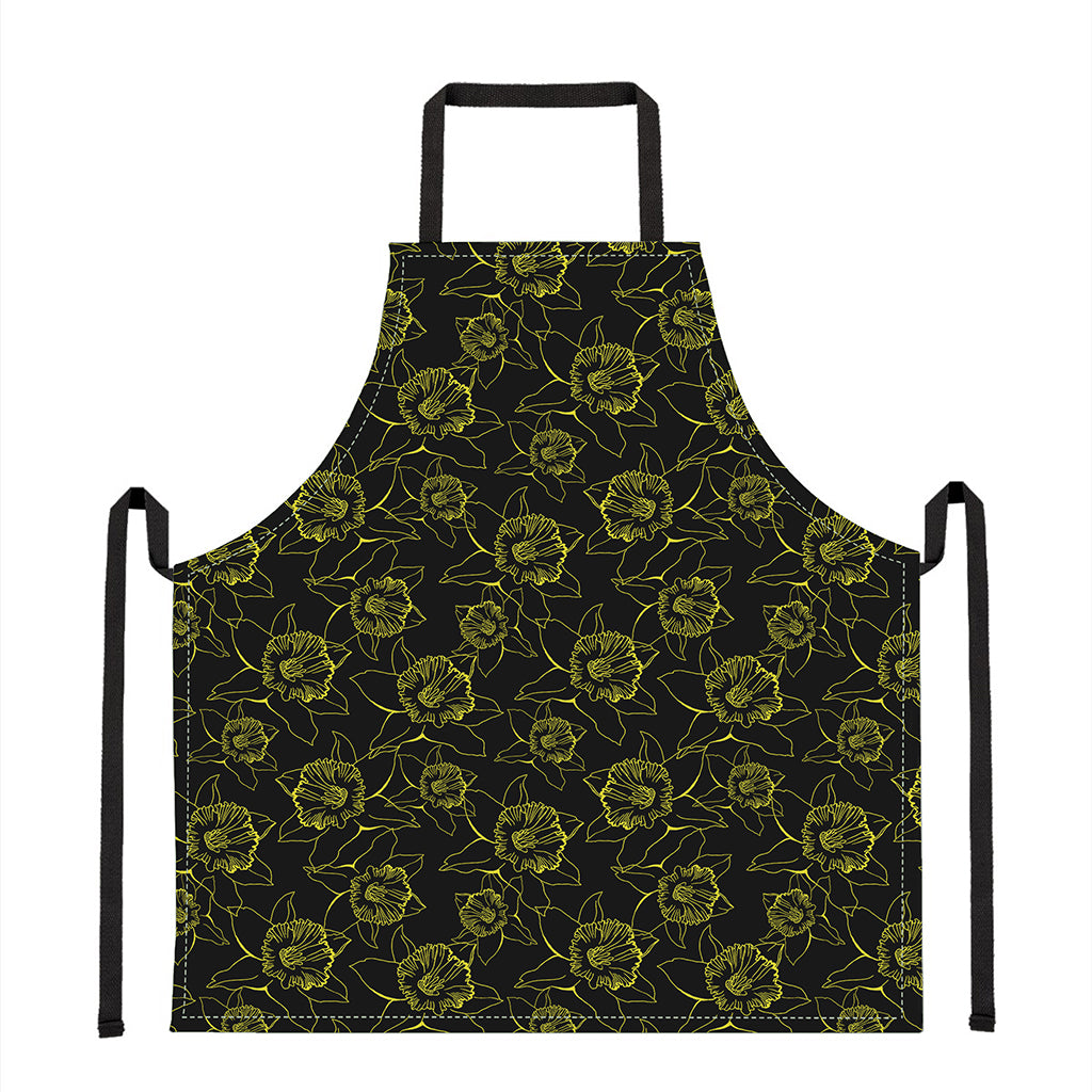 Black And Yellow Daffodil Pattern Print Apron