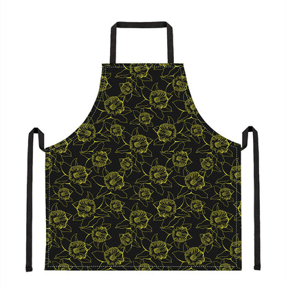 Black And Yellow Daffodil Pattern Print Apron