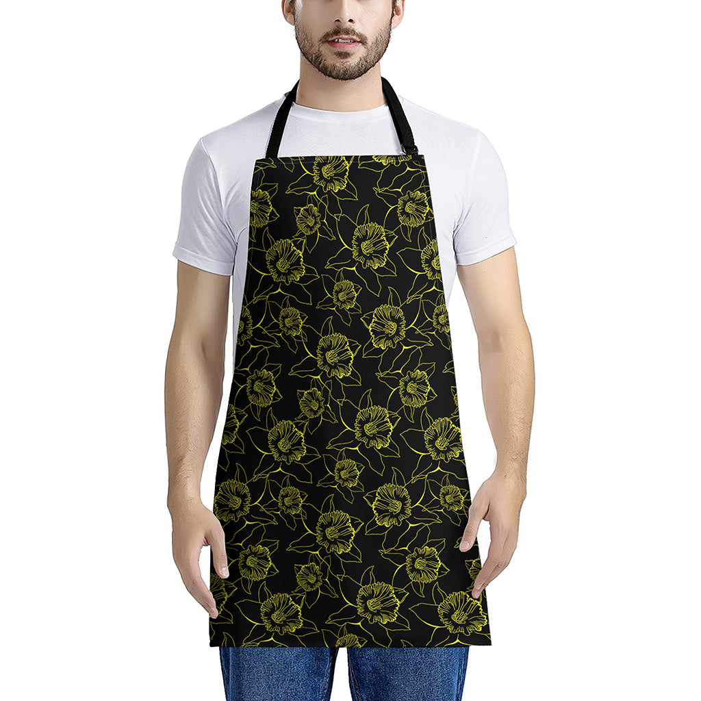 Black And Yellow Daffodil Pattern Print Apron
