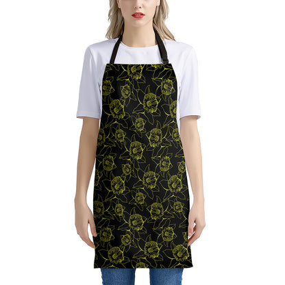 Black And Yellow Daffodil Pattern Print Apron