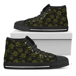Black And Yellow Daffodil Pattern Print Black High Top Shoes