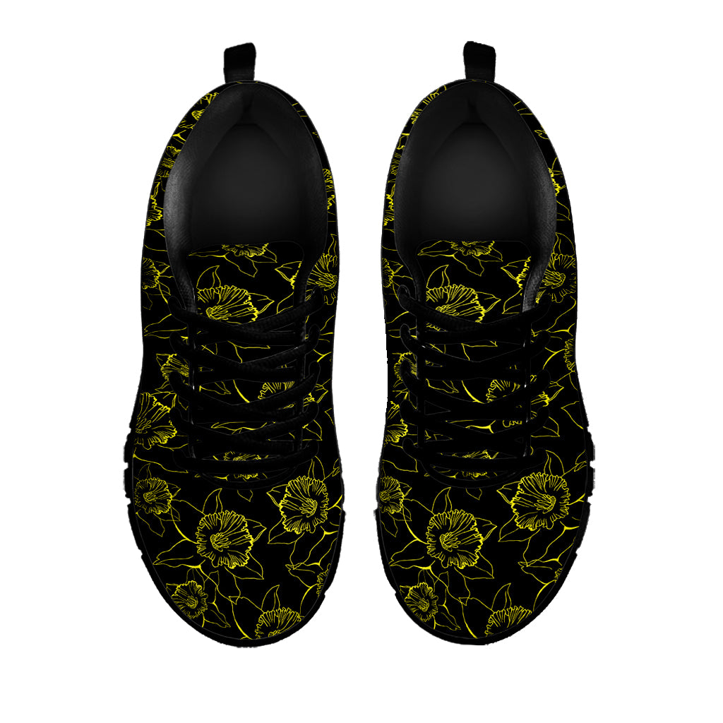 Black And Yellow Daffodil Pattern Print Black Sneakers