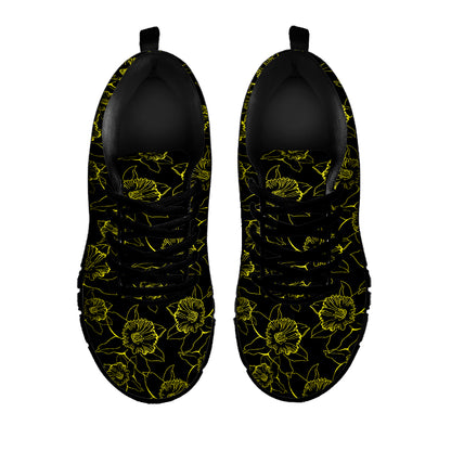 Black And Yellow Daffodil Pattern Print Black Sneakers