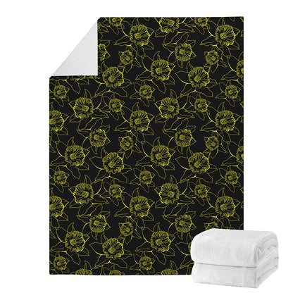 Black And Yellow Daffodil Pattern Print Blanket