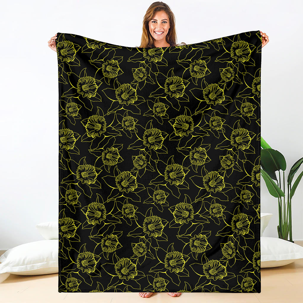 Black And Yellow Daffodil Pattern Print Blanket