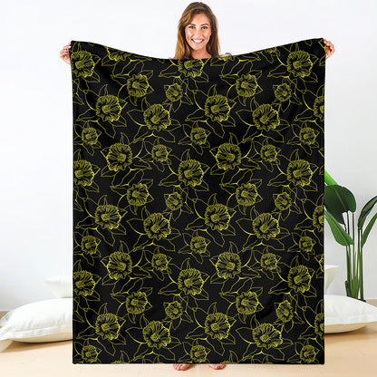 Black And Yellow Daffodil Pattern Print Blanket
