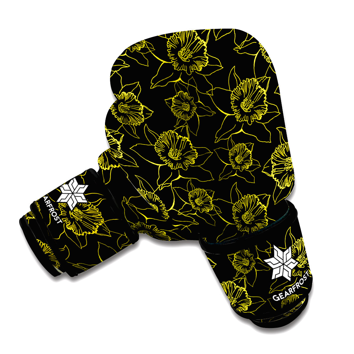 Black And Yellow Daffodil Pattern Print Boxing Gloves